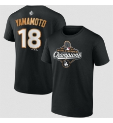 Men Los Angeles Dodgers 18 Yoshinobu Yamamoto Black 2025 World Series Champions Name  26 Number T Shirt