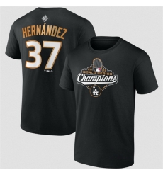 Men Los Angeles Dodgers 37 Teoscar Hernandez Black 2025 World Series Champions Name  26 Number T Shirt