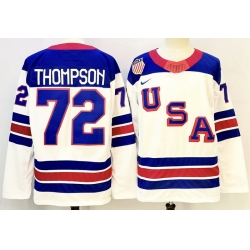Men's USA #72 Tage Thompson White 2026 Stitched Jersey