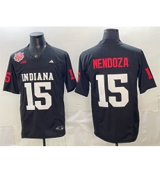 Men Indiana Hoosiers  15 Fernando Mendoza Black F U S E  2025 National Champions Patch Stitched Football Jersey