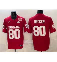 Men Indiana Hoosiers  80 Charlie Becker Red F U S E  2025 National Champions Patch Stitched Football Jersey