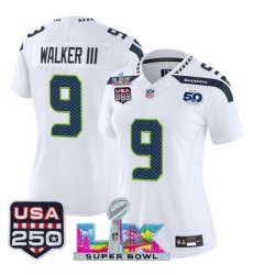 Women Seattle Seahawks 9 Kenneth Walker III White 2025 F U S E Super Bowl LX Patch And 50th Season 26 USA 250 27 Patch Vapor Limited Football Stitched Je Women Seattle Seahawks 9 Kenneth Walker III White 2025 F U S E Super Bowl LX Patch And 50th Season 26 USA 250 27 Patch Vapor Limited Football Stitched Je