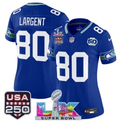 Women Seattle Seahawks 80 Steve Largent Royal 2025 F U S E Super Bowl LX Patch And 50th Season  USA 250 Patch Vapor Throwback Limited Stitched Football Jer