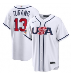 Men USA Baseball 13 Brice Turang White 2026 World Baseball Classic Home Stadium Stitched Jersey Men USA Baseball 13 Brice Turang White 2026 World Baseball Classic Home Stadium Stitched Jersey