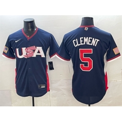 Men USA Baseball  5 Ernie Clement Navy 2026 World Baseball Classic Road Stadium Stitched Jersey