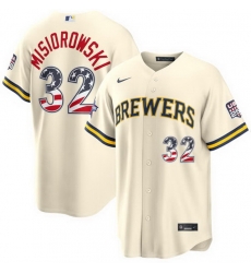 Men Milwaukee Brewers  32 Jacob Misiorowski Cream 2026 All Star Edition Stars   Stripes USA 250 Patch Stitched Baseball Jersey Stitched Baseball Jersey
