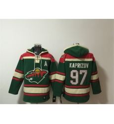 Men Minnesota Wild 97 Kirill Kaprizov Green Lace Up Pullover Hoodie