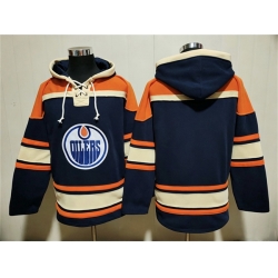 Men Edmonton Oilers Blank Navy Lace Up Pullover Hoodie